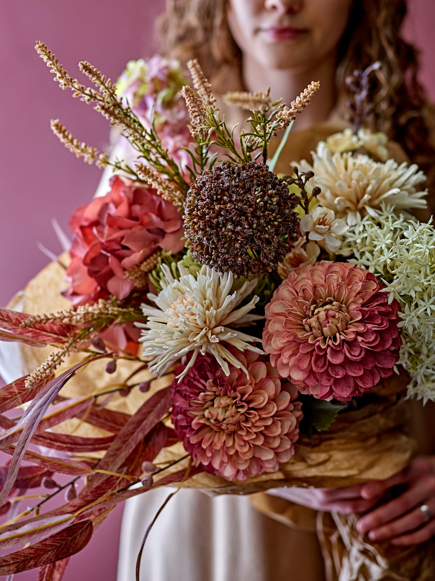 Hydrangea Stilk, Rosa, Kunstige Blomster